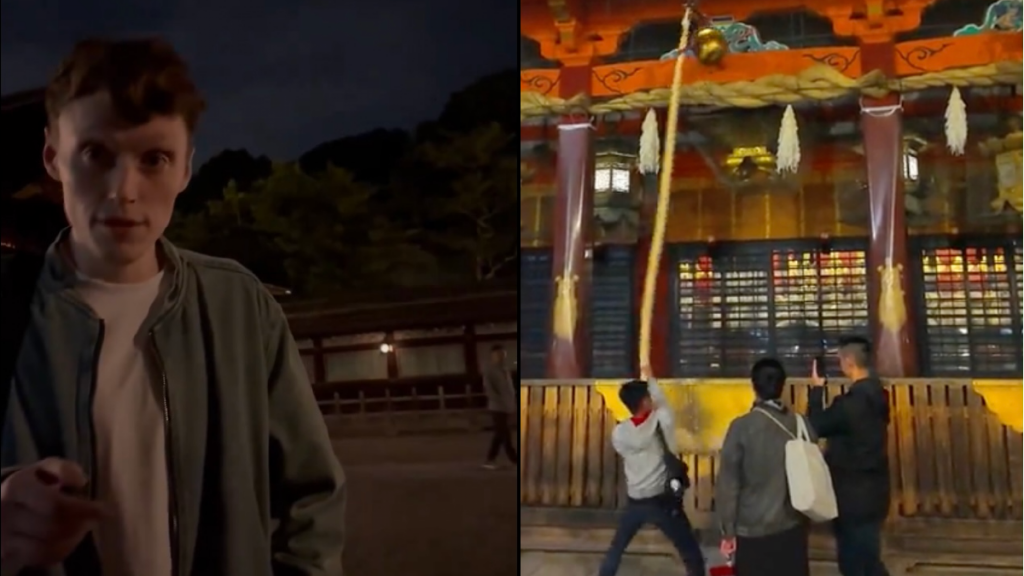 日本觀光公害｜外國遊客京都神社當遊樂場貪玩亂搖鈴 日本人不滿拍攝影片網上瘋傳